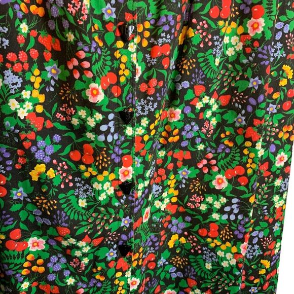 Vintage Handmade A-line Skirt Black Floral & Cherry Pattern with Pockets - Picture 2 of 11